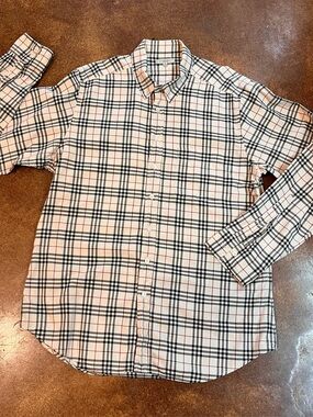 Burberry Men’s Beige and Black Plaid Button-Down Shirt